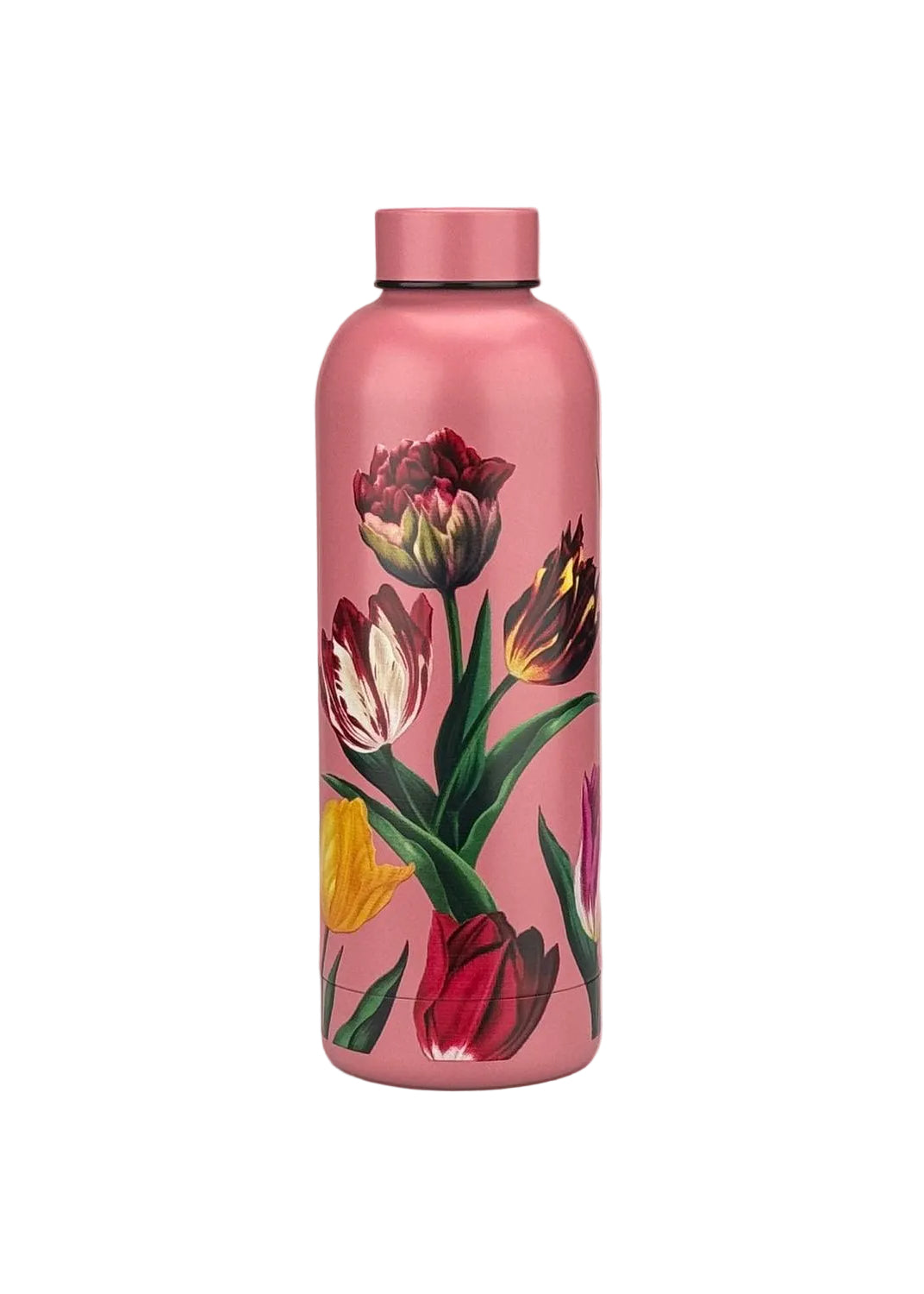 Waterfles met roze tulpen
