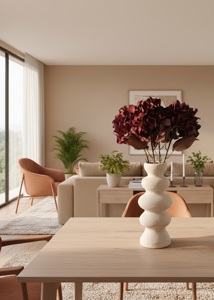 Zijden luxe boeket hortensia's donkerrood herfst