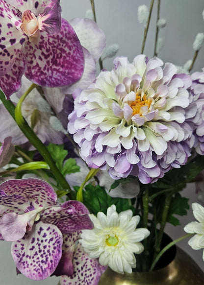 Boeket zijden zinnia's en gerbera's paars wit