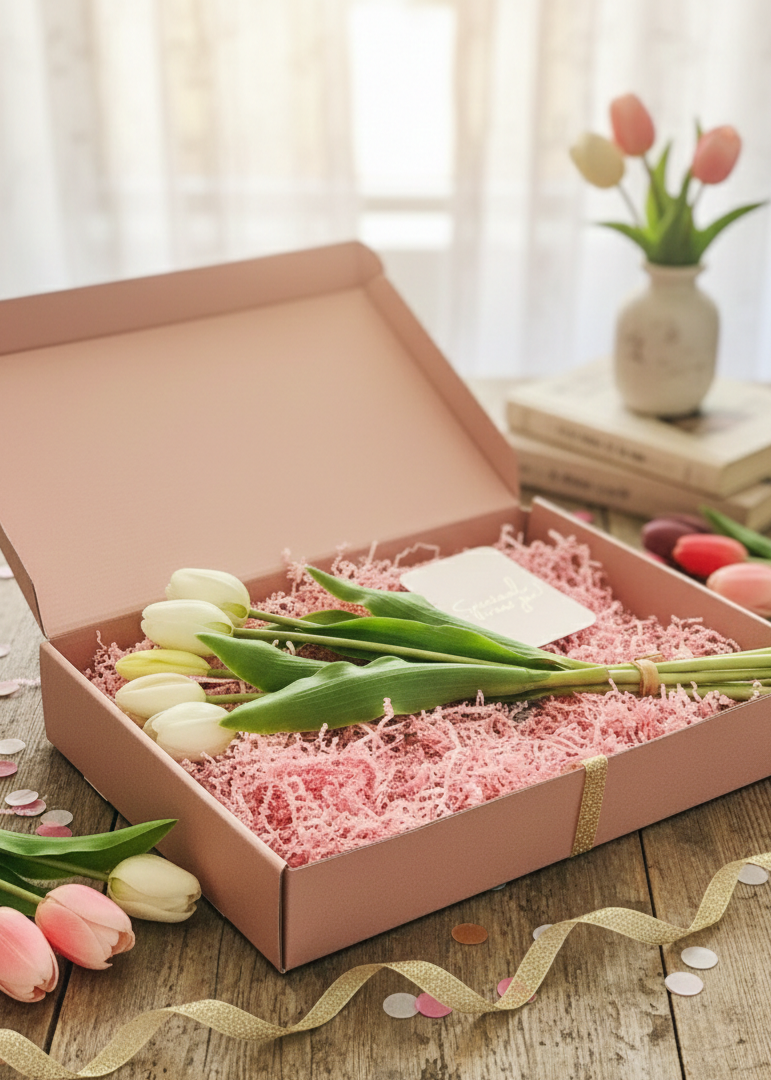 Brievenbuscadeau tulpengeluk met zijden tulpen