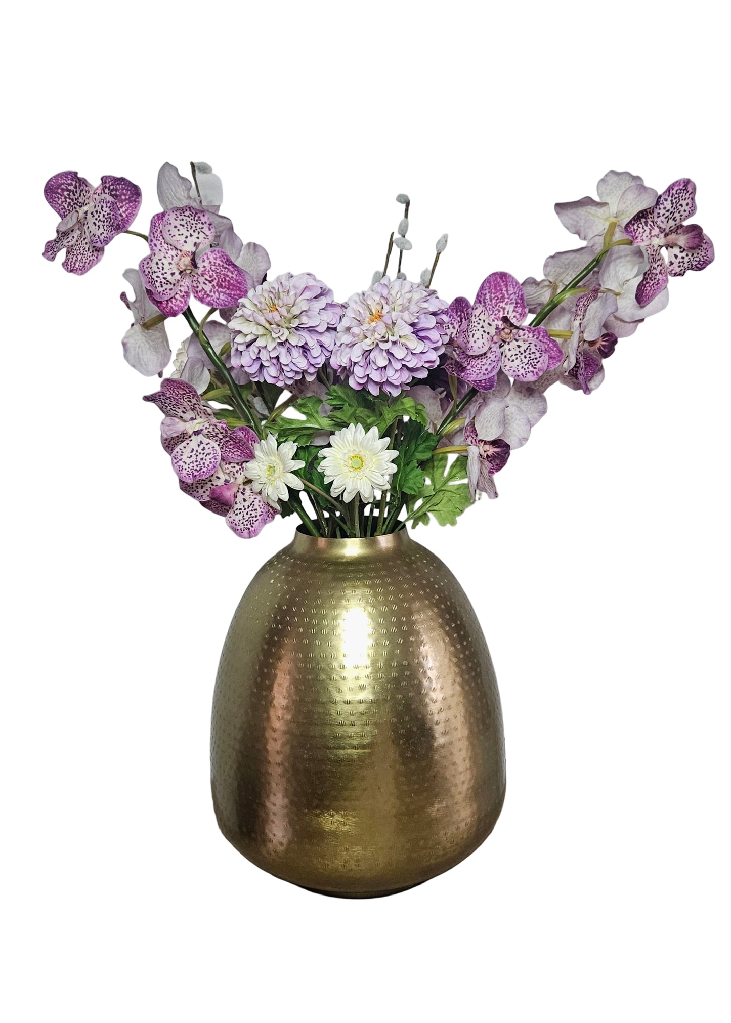 Luxe groot zijden boeket paars en witte bloemen