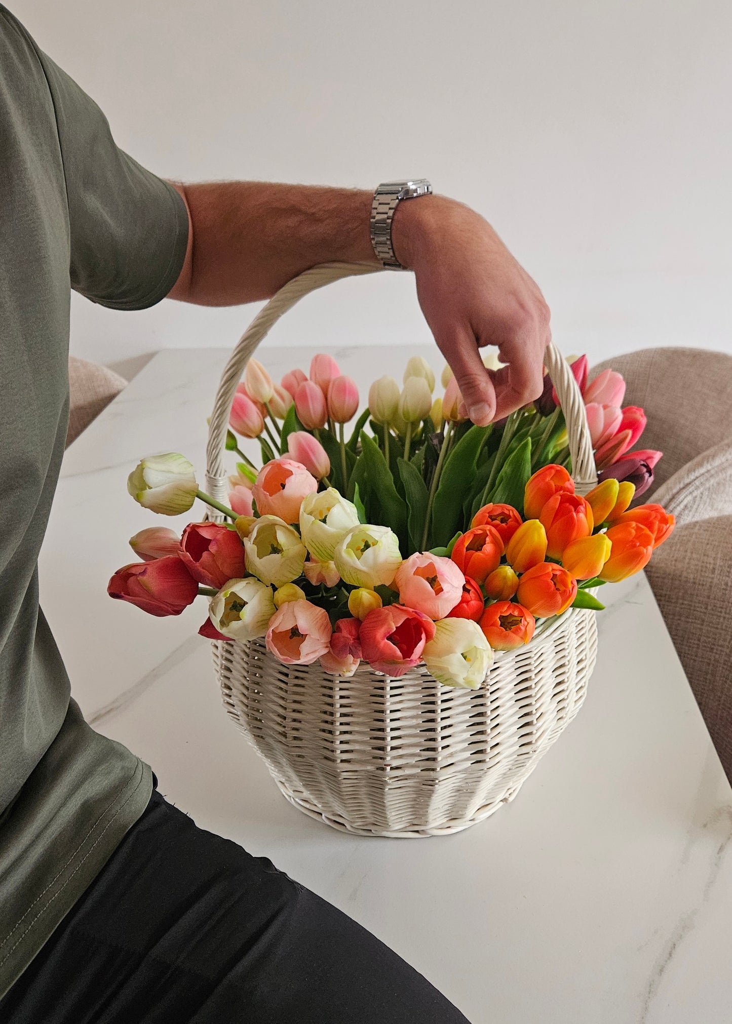 Luxe kunsttulpen oranje wit roze