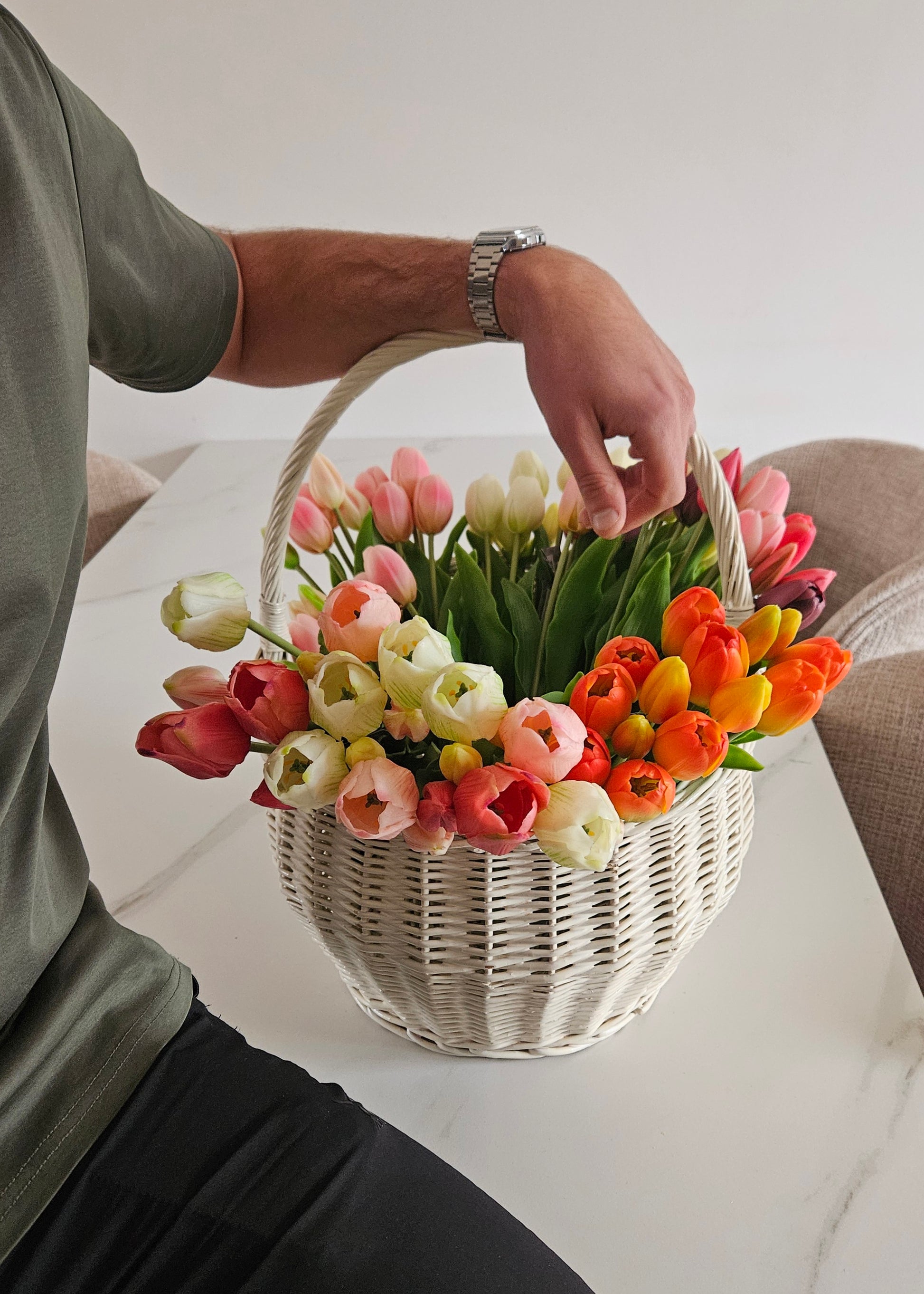 Luxe kunsttulpen oranje wit roze