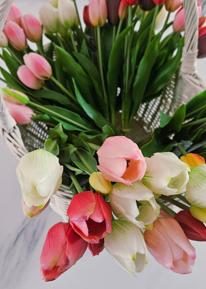 Mix tulpen bos wit roze zijden 