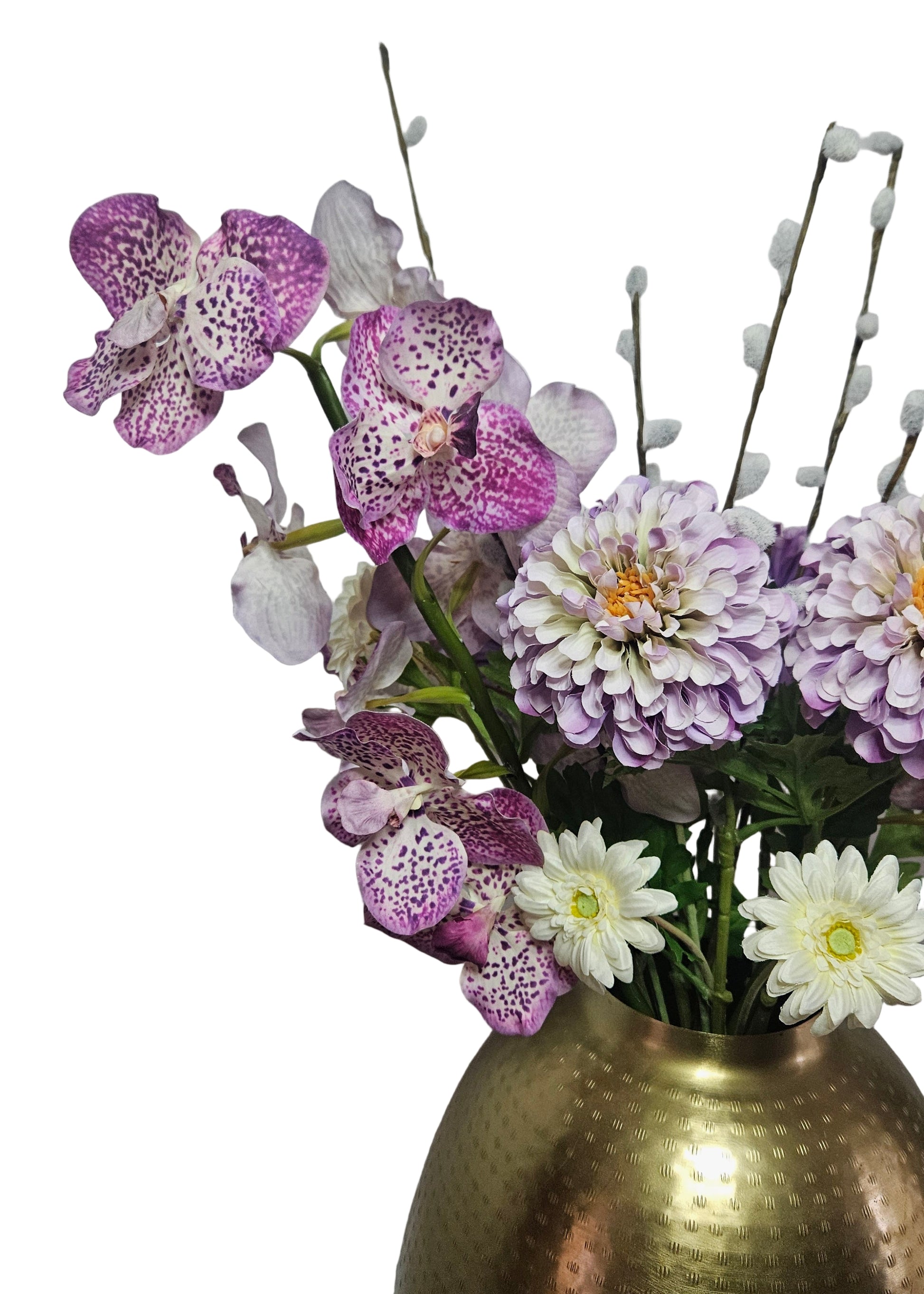 Paarse boeket gerbera's en orchideeën