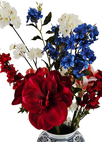 Rood wit en blauwe zijden bloemen takken
